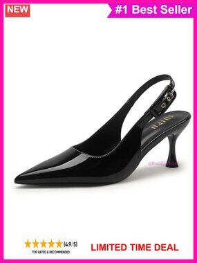Kitten Heels Slingback Pointed Closed Toe Pumps Patent Leather Low Heel